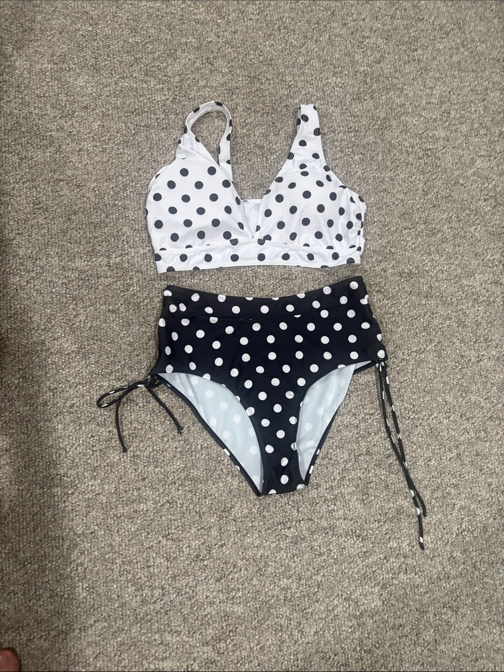 SHEIN Black and White Polka Dot High-Waist Bikini Set